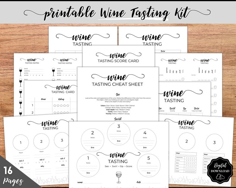 Wine Tasting Kit Complete Guide to Blind Wine Tasting. Placemats, Tasting Cards, Sign, Sheet, Menu, Game. Great for Wine nights & parties image 1