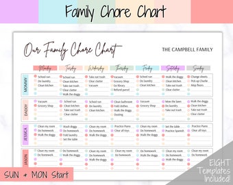 Family Chore Chart, Editable Family Planner Printable, Weekly Family Schedule, Family Calendar, Command Center, Weekly Household, Kids Adult