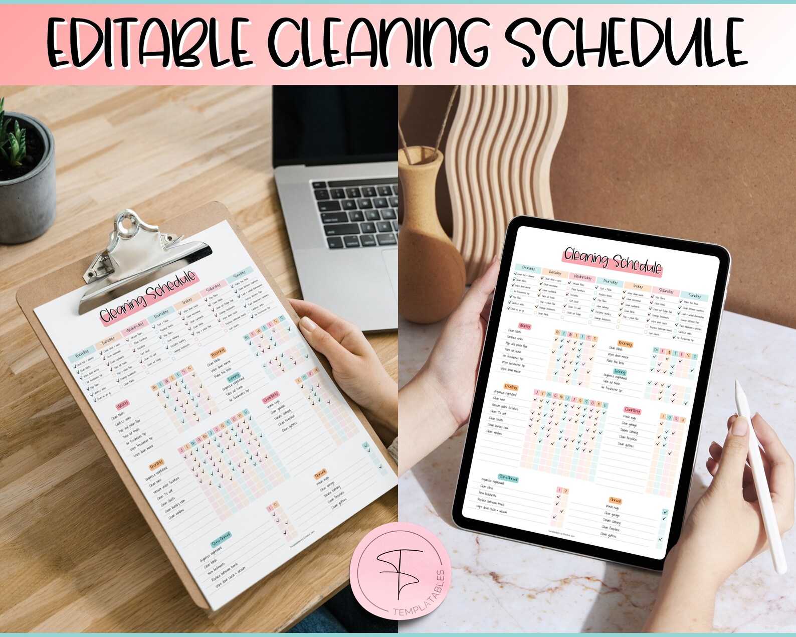 EDITABLE Cleaning Checklist, COLORFUL Cleaning Schedule, Cleaning ...