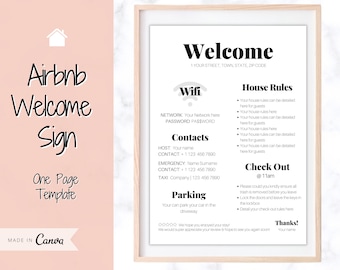 Airbnb Welcome Sign Template, Wifi password Sign Printable, Welcome Book, House Rules, Host Poster, Vacation Rental, Check Out Instructions