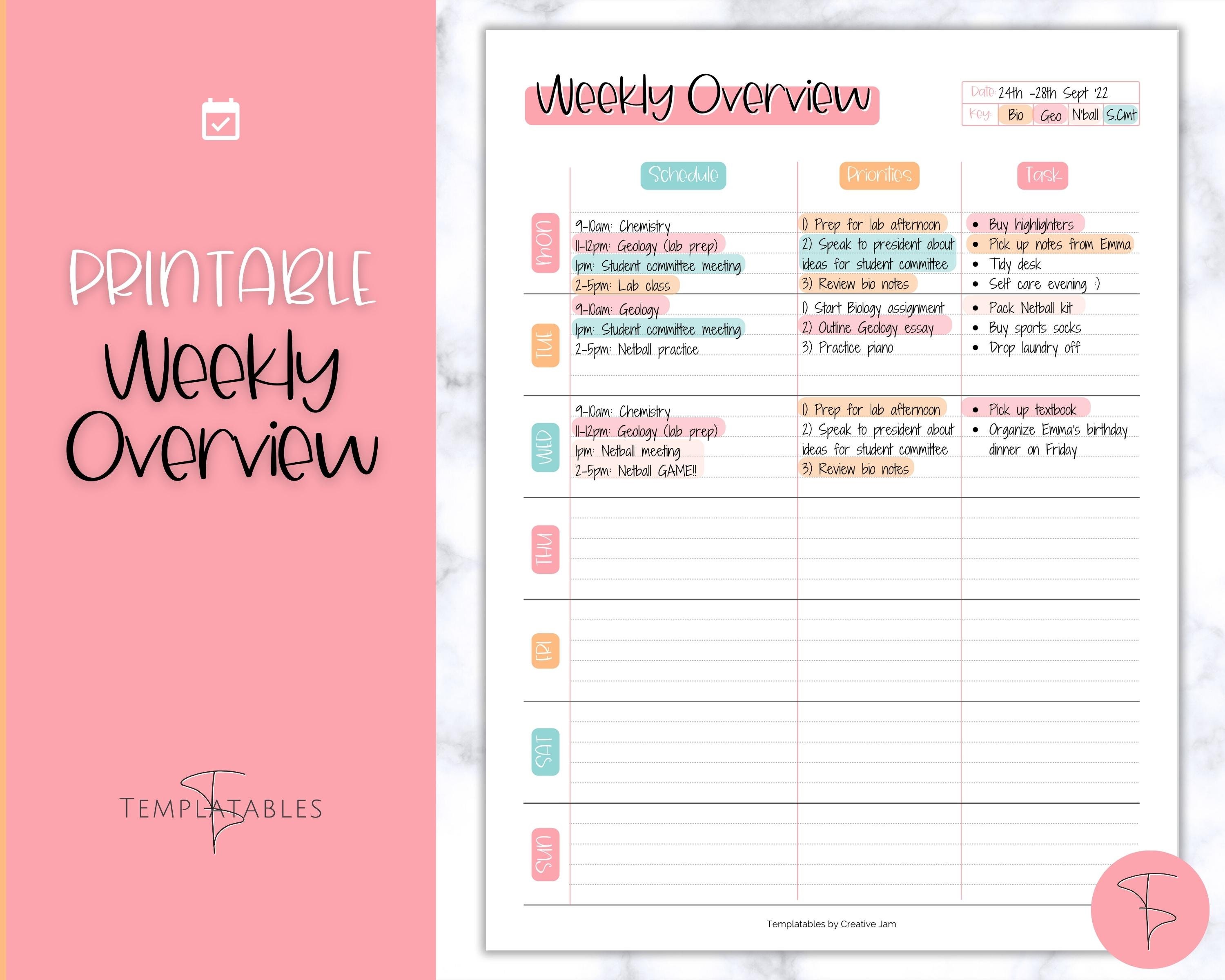 Student Planner, Printable College Weekly Schedule, College Student  Planner, Academic Organizer, 2023 Class, School Study Planner - Etsy