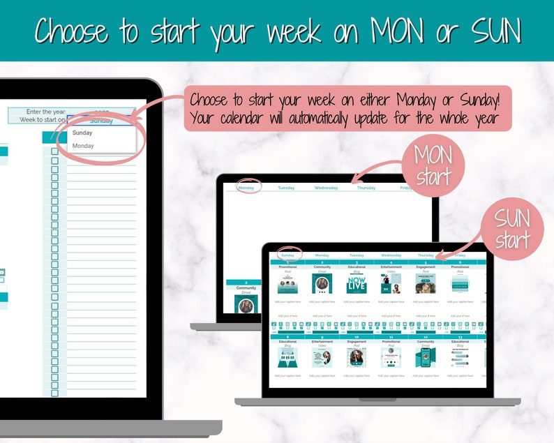 Editable Content Calendar Google Sheets Spreadsheet Social Etsy UK