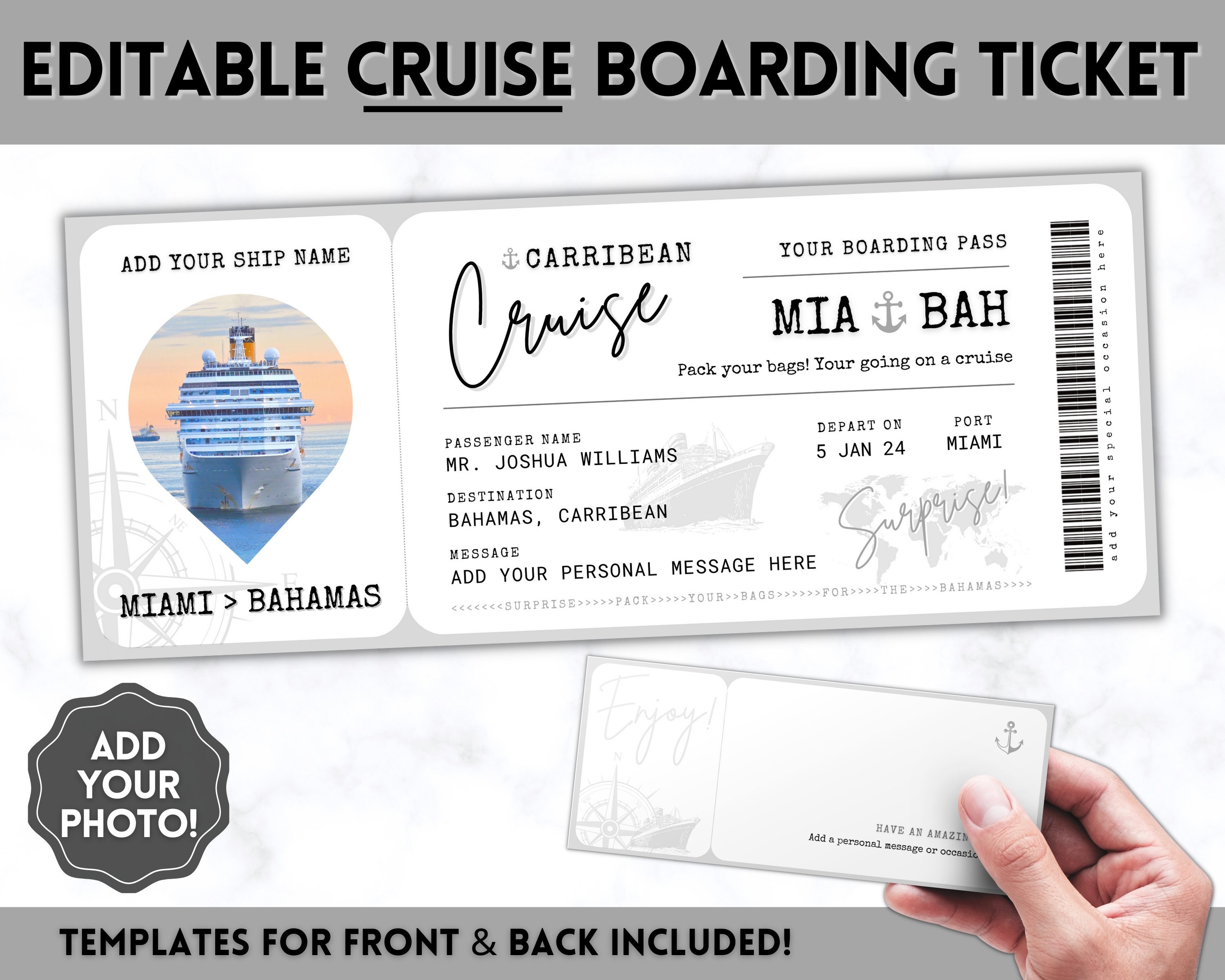 EDITABLE Cruise Ticket Template, CRUISE Boarding Pass, Cruise