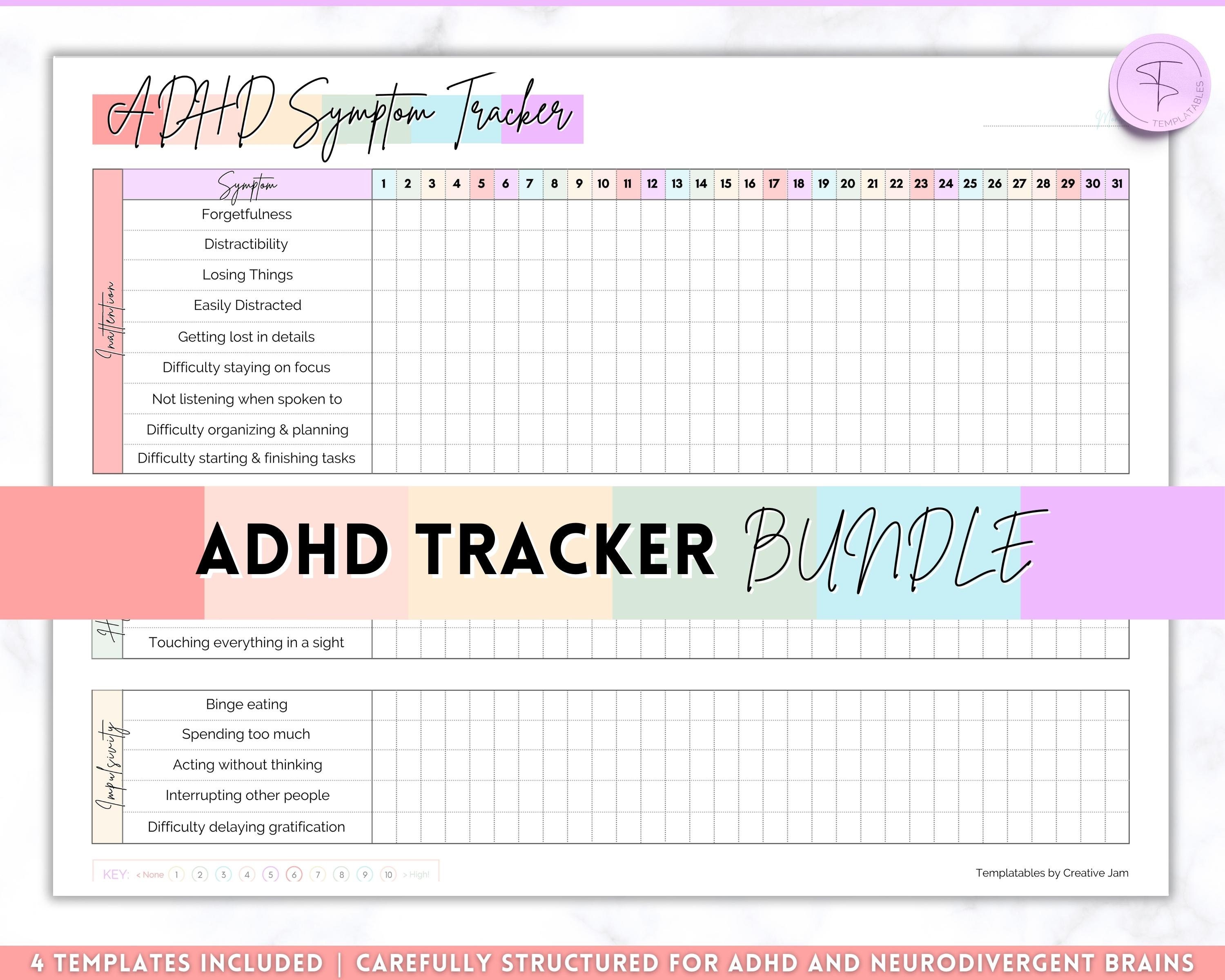 printable adhd trackers for adults! monthly symptom tracker