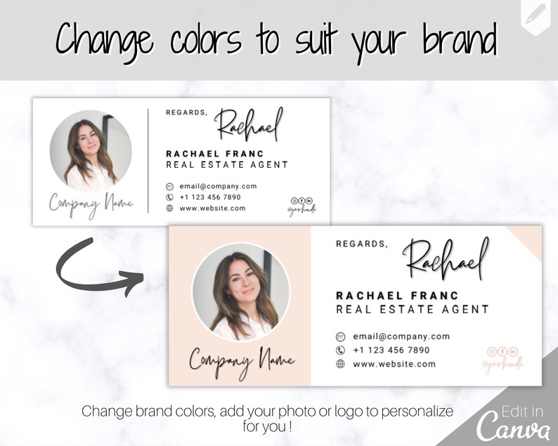Sjabloon voor e-mailhandtekeningen BUNDEL! Voeg logo en foto toe! Bewerkbaar Canva-signatuurontwerp. Minimalistisch, makelaar, onroerend goed, professioneel, Gmail afbeelding 4