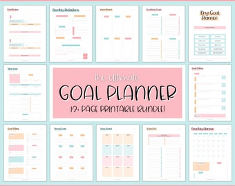 Goal Planner BUNDLE, 2024 Goals Tracker, SMART Goal Setting Kit, New Year, Monthly Habits Reflections, Productivity, Vision Board Printables