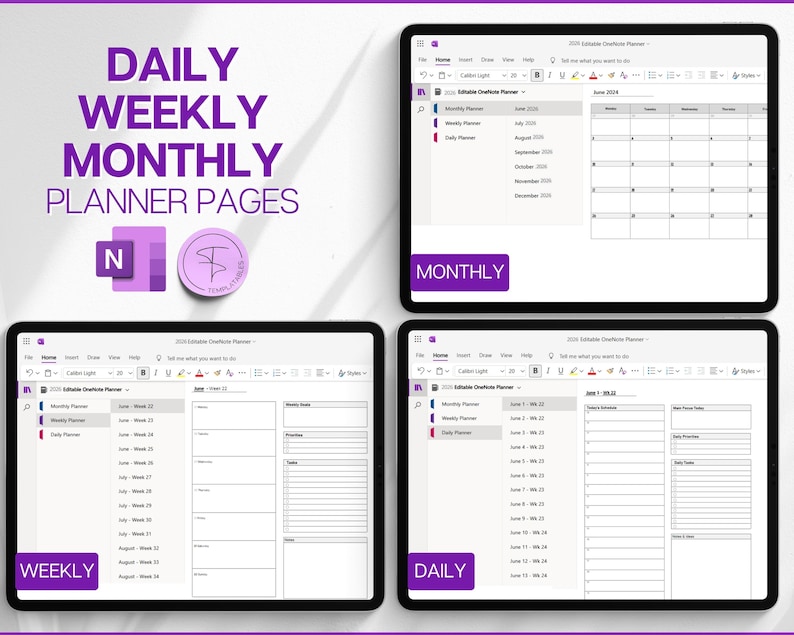EDITABLE Onenote Planner, 2026 Digital Planner, Onenote Template, Daily ...
