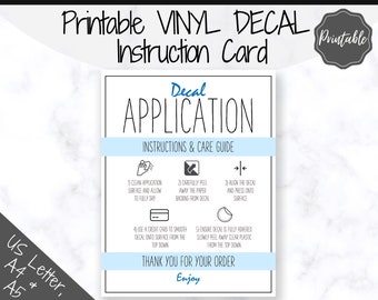 Printable Vinyl Decal Care Card Instructions. Decal Application Order Card, DIY Sticker Seller Packaging Label, Vinyl Decal Care Cards