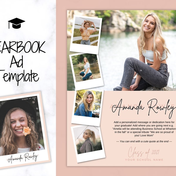 Yearbook AD Template, Senior & High School Graduation, Grad Announcement, School Yearbook, FULL Page, Photo Card, Yearbook Ad, Grad Tribute