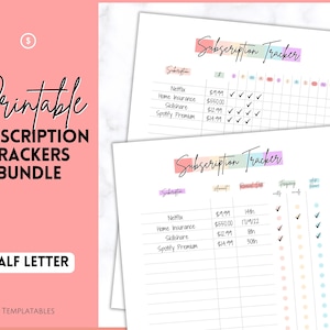 HALBER BUCHSTABEN Abonnement-Tracker zum Ausdrucken, Ausgaben-Tracker, Budgetplaner, monatliches Mitgliedslogbuch, Jahresrechnungsorganisator, Finanzen, Planer