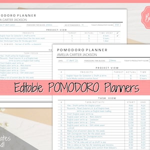 POMODORO Planner, Productivity Planner Pages, Student Planner, Printable To Do List, Daily Pomodoro Time & Task Tracker, Project Planner
