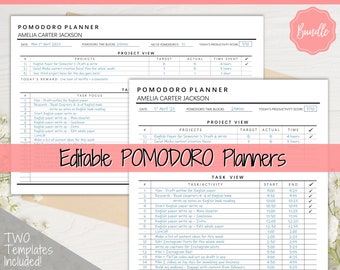 POMODORO Planner, Productivity Planner Pages, Student Planner, Printable To Do List, Daily Pomodoro Time & Task Tracker, Project Planner