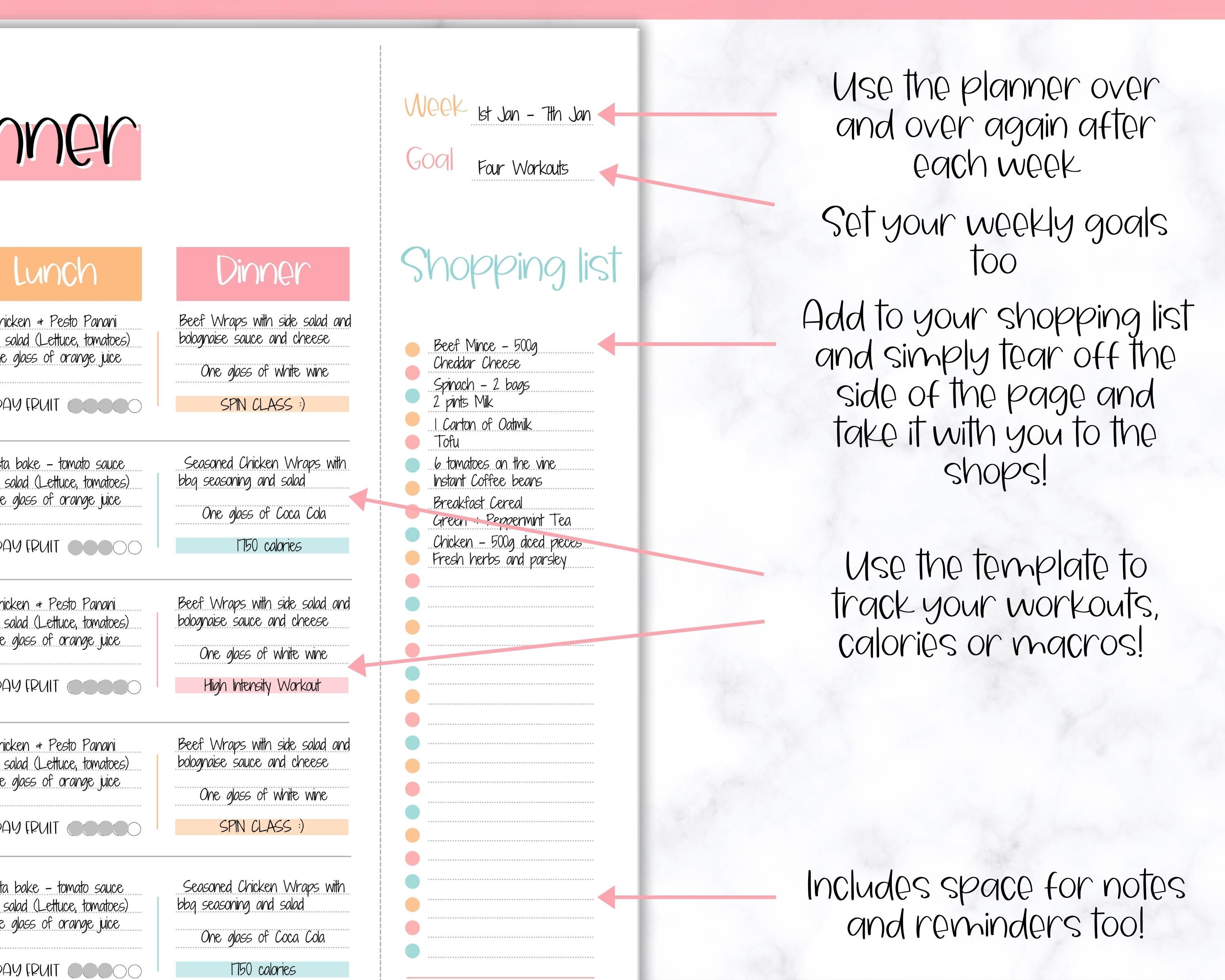 FOOD DIARY Weekly Meal Planner Printable Meal Tracker Food - Etsy UK