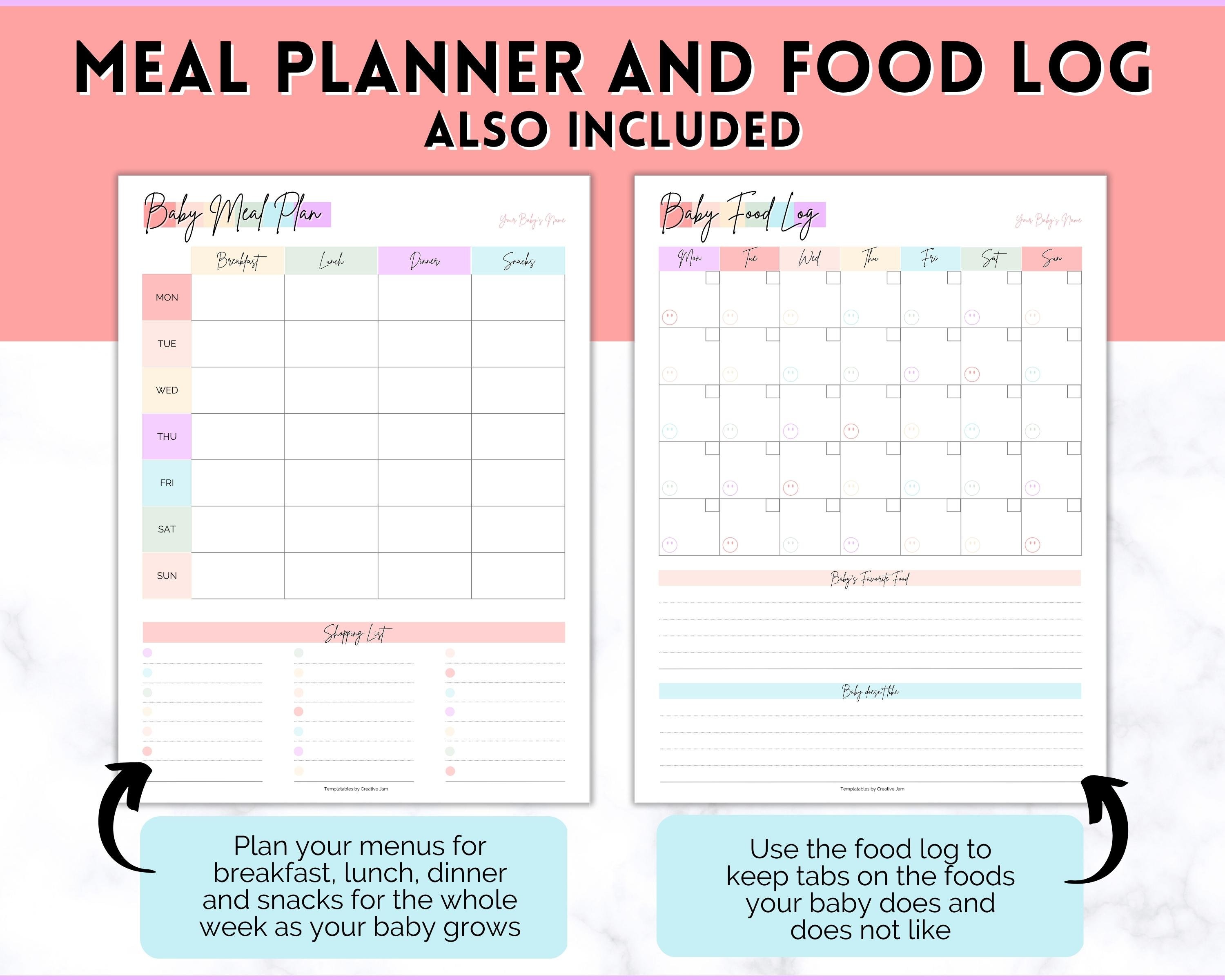 Baby Food Tracker Printable BUNDLE, Baby’s First Foods, Meal Planner ...