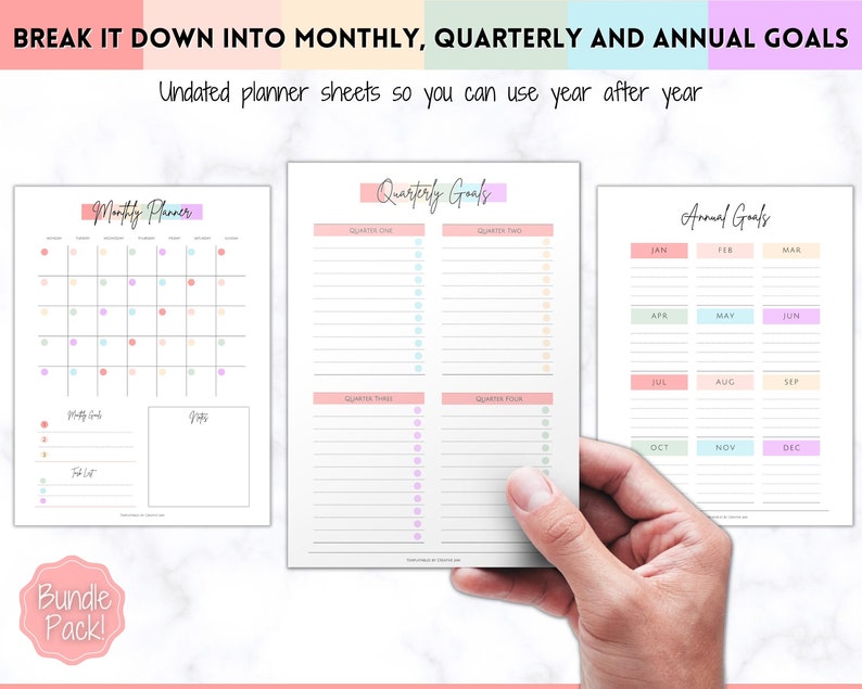 Goal Planner BUNDLE, 2024 Goals Tracker, SMART Goal Setting Kit, New Year, Monthly Habits Reflections, Productivity, Vision Board Printables image 6