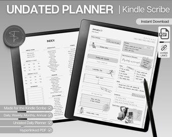 UNDATED Daily Planner, Kindle Scribe templates, Weekly, Monthly Planner, Undated Planner, Kindle Planner, Digital Journal, Hyperlinked