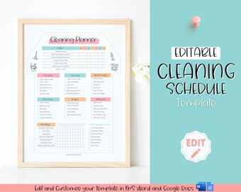 Cleaning Checklist, EDITABLE Cleaning Schedule, Cleaning Planner, Weekly House Chores, Adhd Clean Home, Monthly, Household Planner Printable