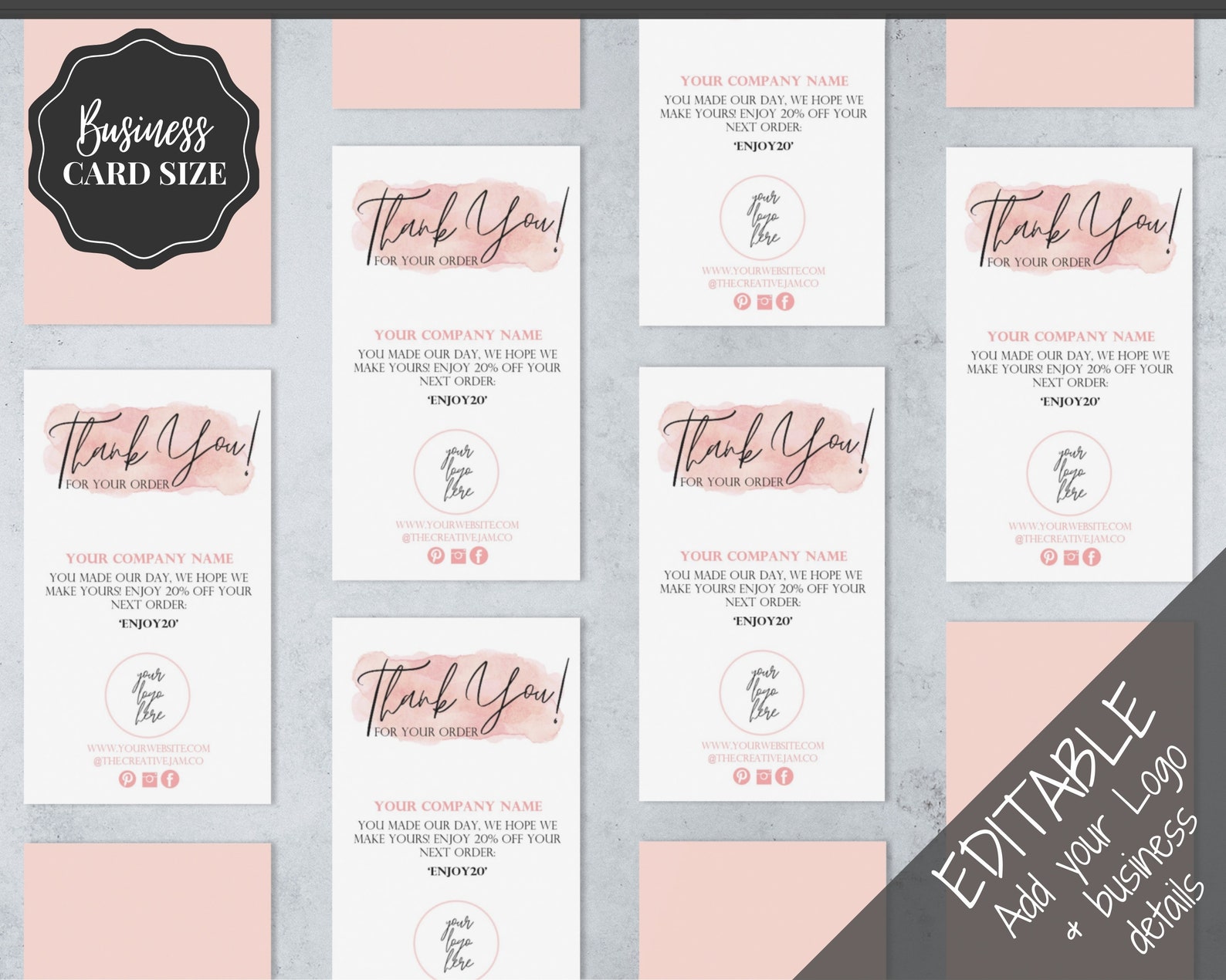 Business Thank You For Your Order Insert Card Template. | Etsy