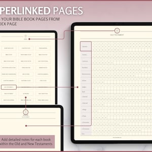 May include: A digital planner for organizing Bible study notes. The planner features a grid with each book of the Old Testament listed on the left side and numbered chapters across the top. The text "OLD TESTAMENT" is at the top of the grid.