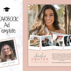 Jaarboek AD-sjabloon, Senior & High School afstuderen, Grad aankondiging, schooljaarboek, volledige pagina, fotokaart, jaarboekadvertentie, Grad eerbetoon