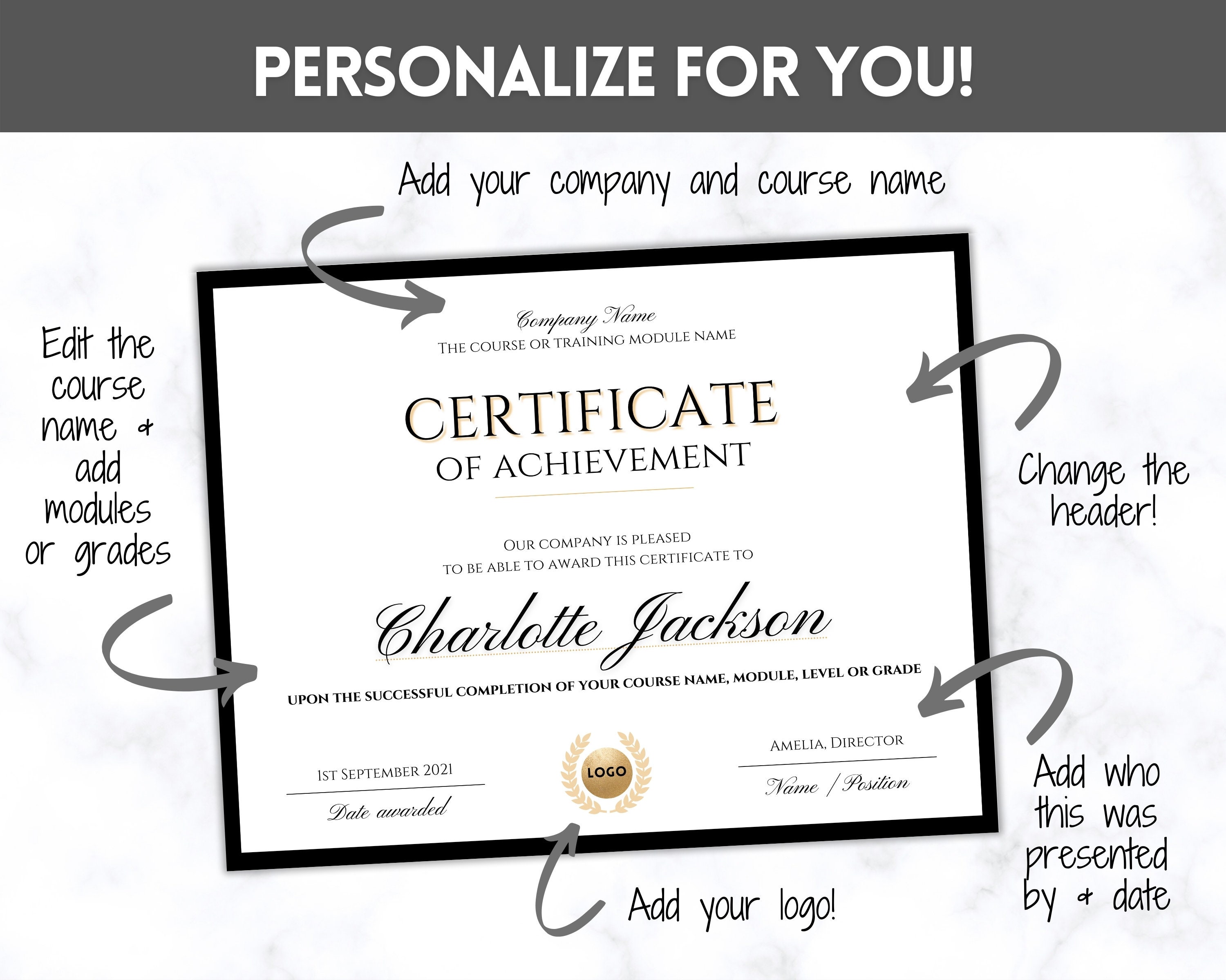 Certificate Of Achievement Template Editable Certificate Of Etsy UK