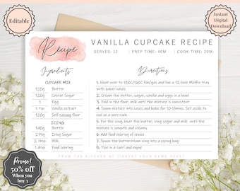 EDITABLE Recipe Card template, Recipe Template, Recipe Cards Printable, Simple, Retro, 4x6, Insert, Minimal, Sheet, Recipe Box, Sheet, Book