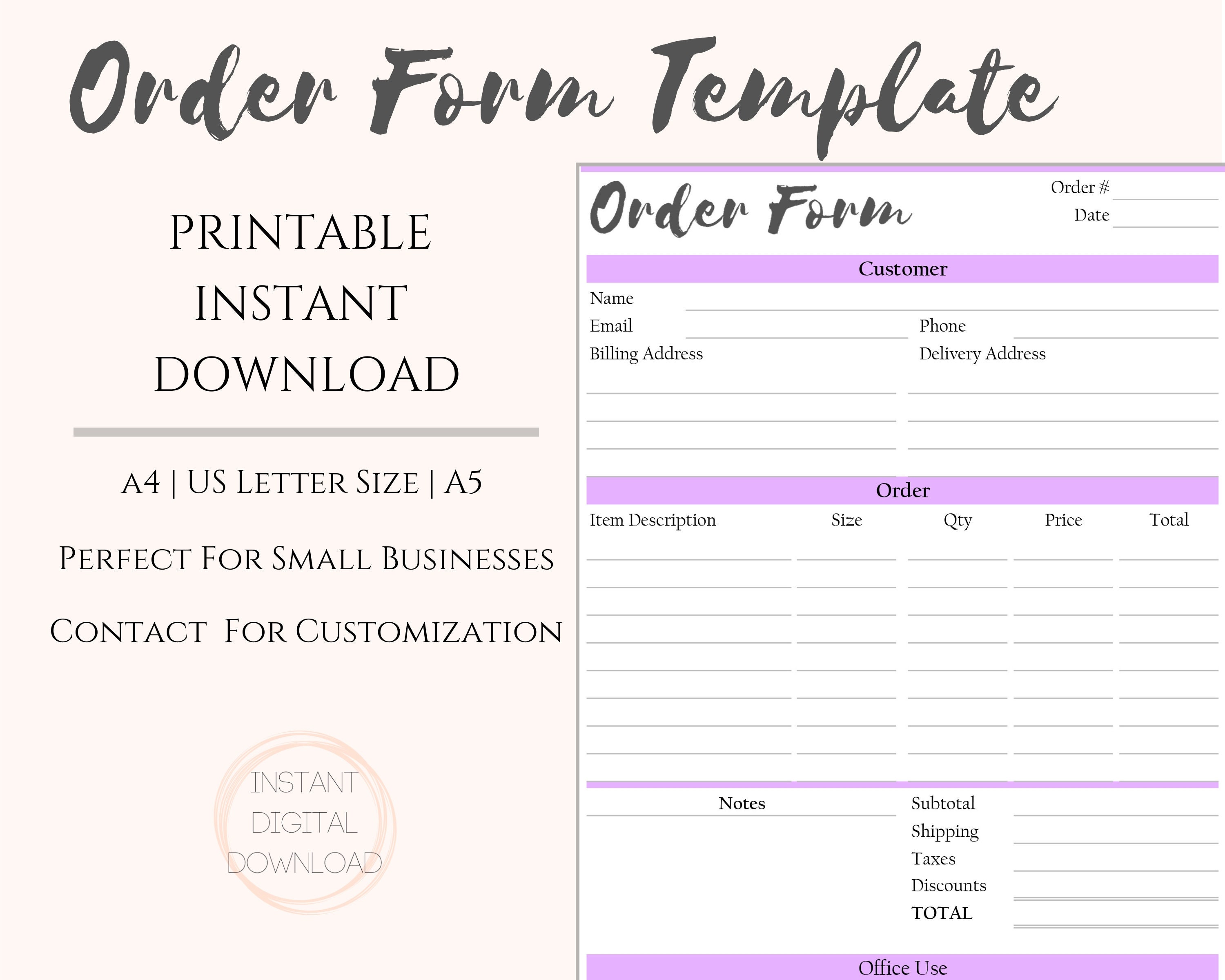 Order Form Template. Printable PURPLE Customer Order Sales - Etsy Order form template. printable purple customer order sales - etsy