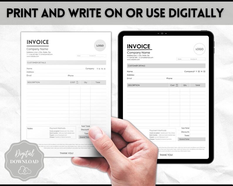 EDITABLE Invoice Template Receipt Form Small Business - Etsy UK