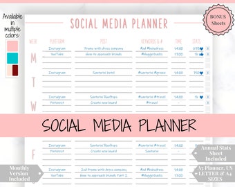 Social Media Planner Printable. Tracker for Instagram, YouTube, Facebook, Pinterest, Blog. Content, Business & Marketing Planner, To Do List
