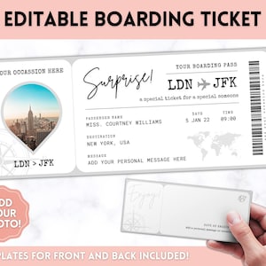 EDITABLE Boarding Ticket Template, Surprise Boarding Pass, Plane Ticket Vacation, Airline, Trip, Flight Gift, Holiday Destination, Fake, Mom image 1