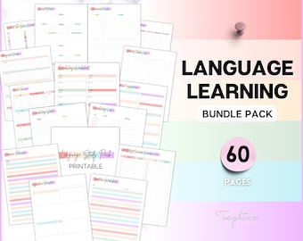 Language Learning Planner, Study Korean, Japanese, Spanish, French, English, Language Templates, Trackers, Notebook, Student Vocab Workbook
