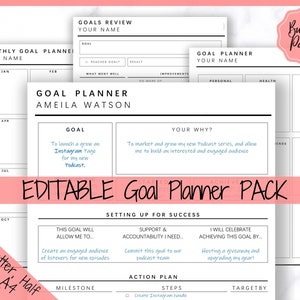 EDITABLE Goal Planner, 2024 Goals Tracker, Goal Planner Kit, 2024 New Year Goals Insert, Habit Tracker, Monthly Goal Setting, Productivity