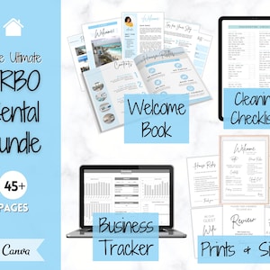 Ultimate VRBO Template BUNDLE! Editable Vacation Rental Sign, Welcome Book Template, Airbnb Cleaning checklist, Business Tracker Spreadsheet