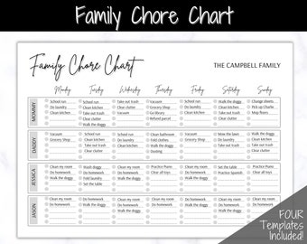 Familienarbeitsplan, bearbeitbarer Familienplaner druckbar, wöchentlicher Familienplan, Familienkalender, Kommandozentrum, wöchentlicher Haushalt, Kinder Erwachsene