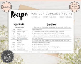 EDITABLE Recipe Card template, Recipe Template, Recipe Cards Printable, Simple, Retro, 4x6, Insert, Minimal, Sheet, Recipe Box, Sheet, Book