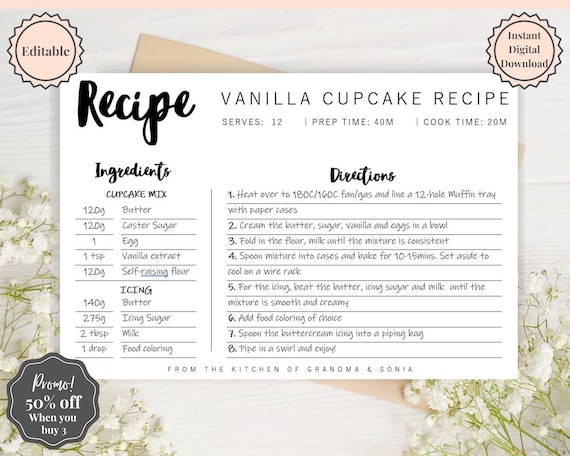 Editable Recipe Sheet Template Printables - Small Photo