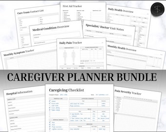 Caregiver Checklist, Caregiver Daily Log, Elderly Caregiver planner, Nurse to do list, medical, pain medication, symptom trackers, logbook