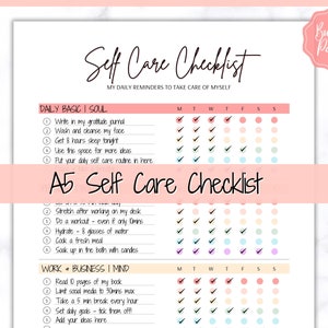 A5 Self Care Checklist, Self-Care Planner, Selfcare Journal Tracker, Wellness Planner Printable, Daily Wellbeing, Mindfulness Mental Health