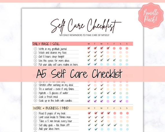 A5 Self Care Planner, Self-Care Checklist, Selfcare Journal Tracker, Wellness Planner Printable, Daily Wellbeing, Mindfulness Mental Health