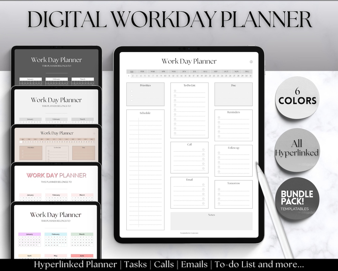 Work Planner Calendar On Computer Work Planner, Digital Planner, Work Day Organizer, Daily Planner, Work ...