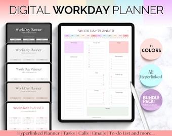 Digital Work Planner, Work Day Organizer, Daily Planner, Work from home To Do List, Business, Office Organizer, GoodNotes, Digital Planner
