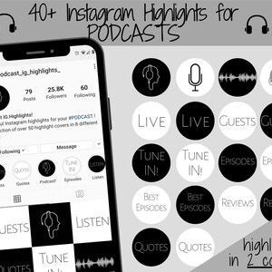 Podcast Instagram Highlight Icon Covers, 40+ Black & White Minimalist Podcasting IG Highlights, Insta Story Covers, Text, Stories, IG Feed