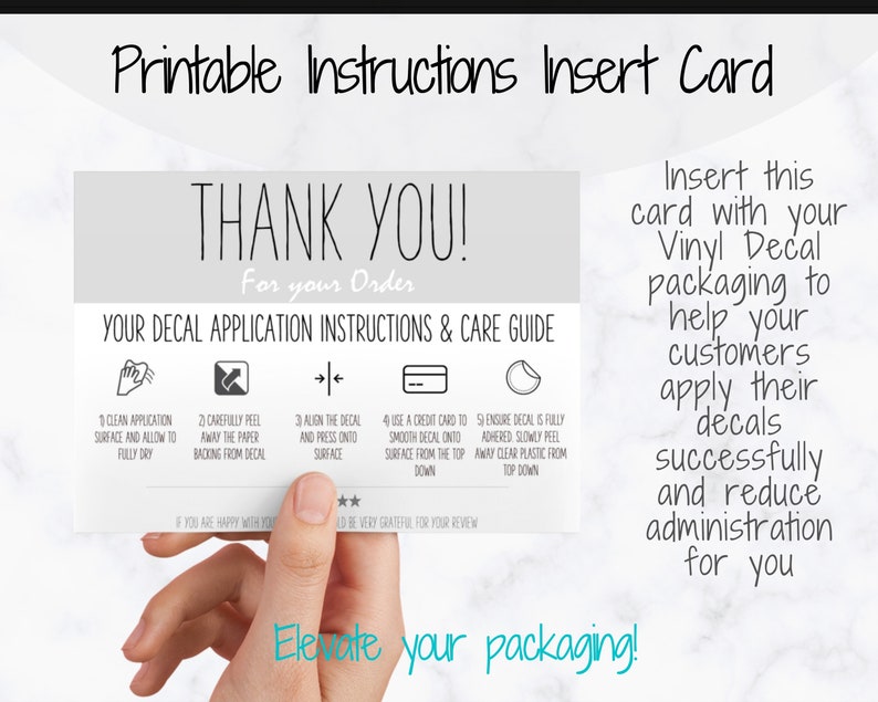 Vinyl Decal Thank You Business Card Instructions, BUNDLE Printable Decal Application Order Card, DIY Sticker Seller Packaging Label image 5