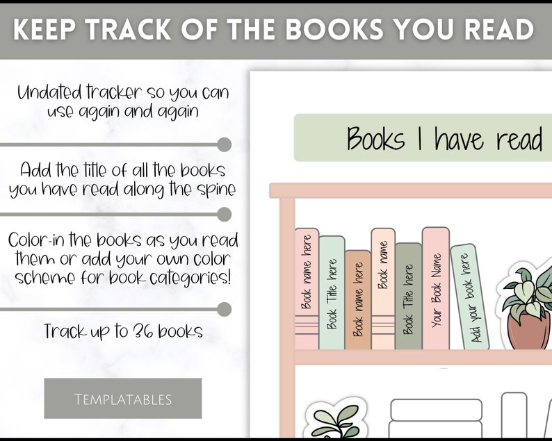 Book Tracker Printable, Bookshelf Reading Poster, Reading Tracker ...