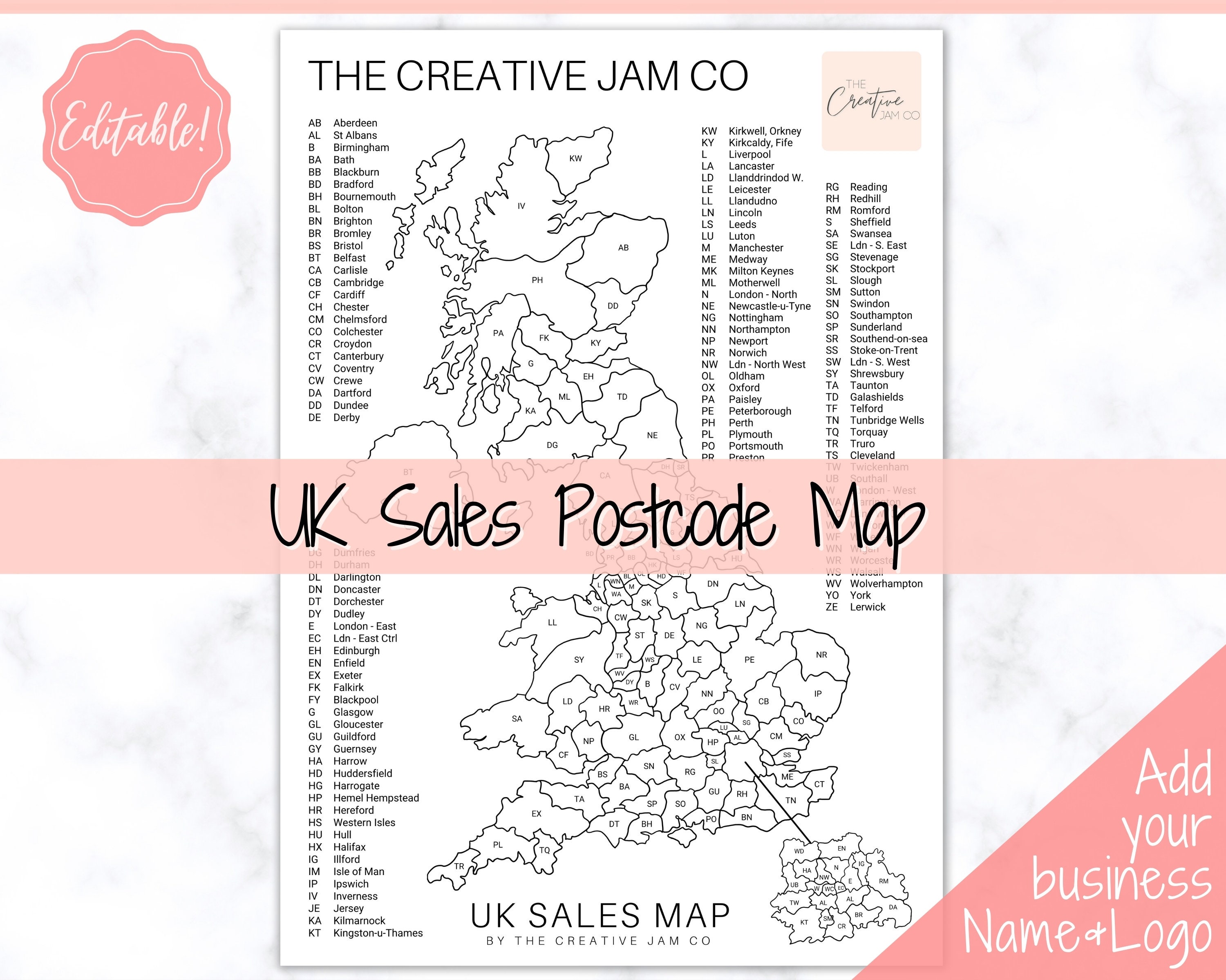 EDITABLE UK Postcode Sales Map Business Colour in Map Etsy Etsy UK