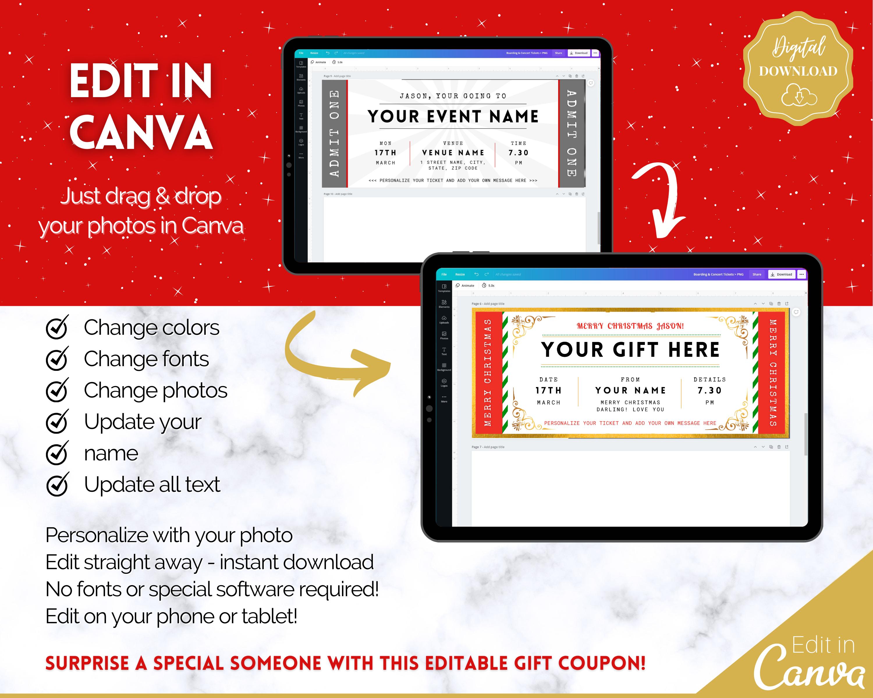 Event Coupon. Example EDITABLE Event Ticket Template, Christmas Coupon, DIY Event Printable ...