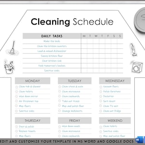 EDITABLE Cleaning Planner, Cleaning Checklist, Cleaning Schedule, Weekly House Chores, Adhd Clean Home, Monthly, Household Planner Printable