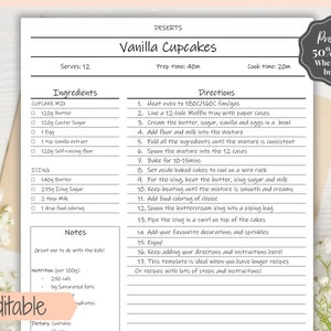 Plantilla de página de recetas, plantilla de libro de recetas EDITABLE, tarjetas de recetas, carpeta de recetas mínima, granja imprimible 8.5x11, libro de cocina del planificador de alimentos