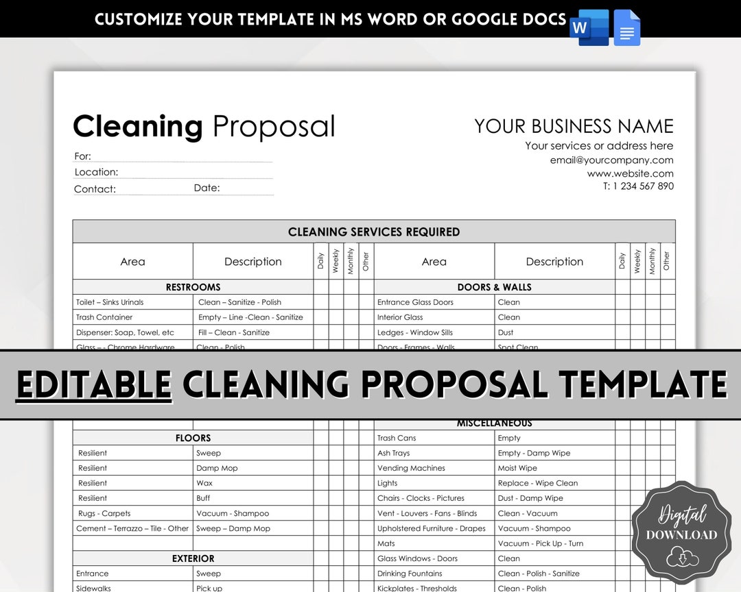 editable-cleaning-proposal-cleaning-estimate-template-commercial-cleaning-service-business-contract-checklist-agreement-schedule-list-etsy
