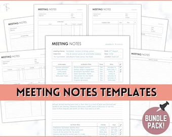Modello verbale di riunione, appunti di riunione modificabili, record di progetto aziendale stampabile, agenda, prendere appunti, Zoom, Canva, Word, PDF di Google Docs
